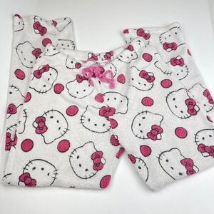 Y2K Hello Kitty Fleece PJ Pants White Pink Cozy 2011 Sanrio Medium Loungewear
